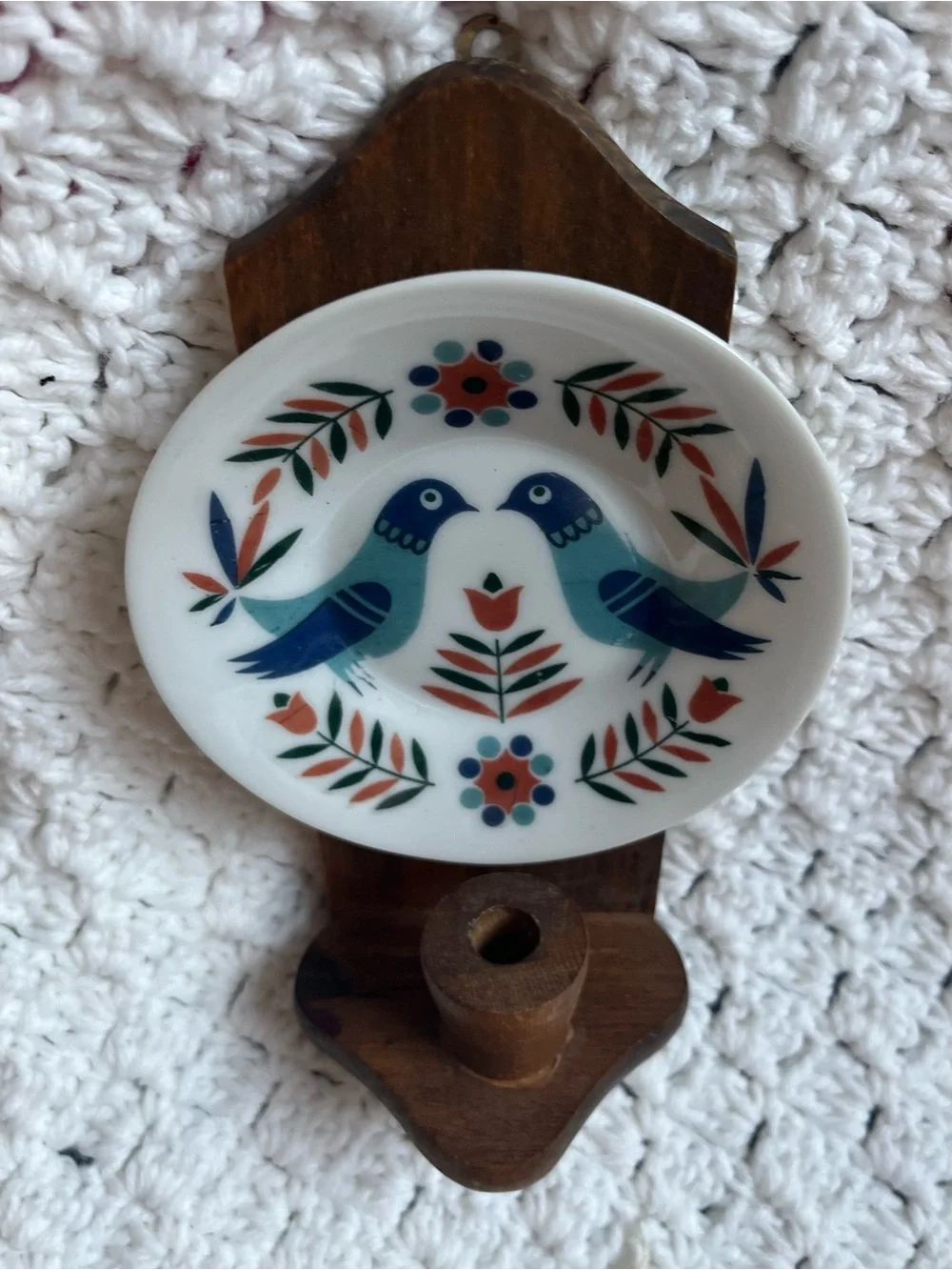 Small Folk Art Bird Wall plate candle sconce - Home Wall Decor